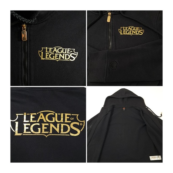 League Of Legends Riot Games Men's Zip Up Hoodie Size M Black With Gold Letters - Picture 5 of 8